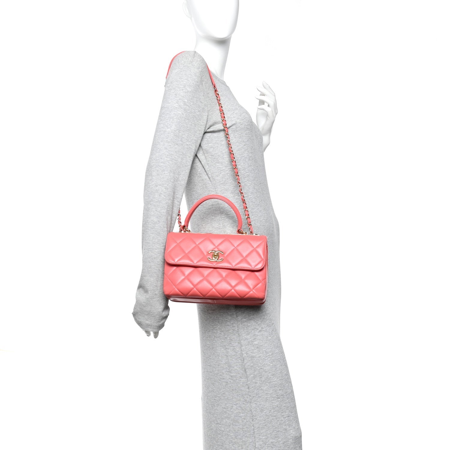 Lambskin Quilted Small Trendy CC Flap Dual Handle Bag Dark Pink