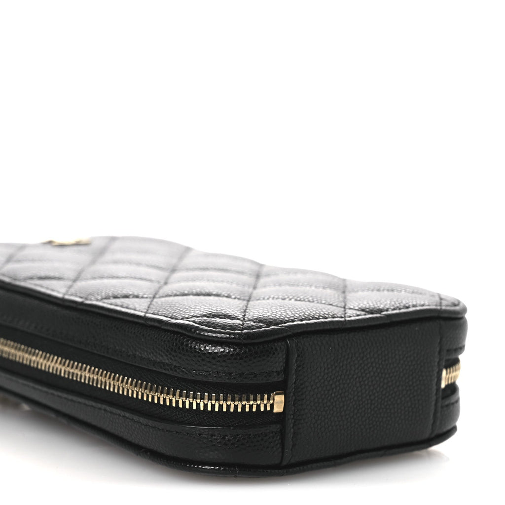 Caviar Quilted Phone Holder Wallet On Chain WOC Black