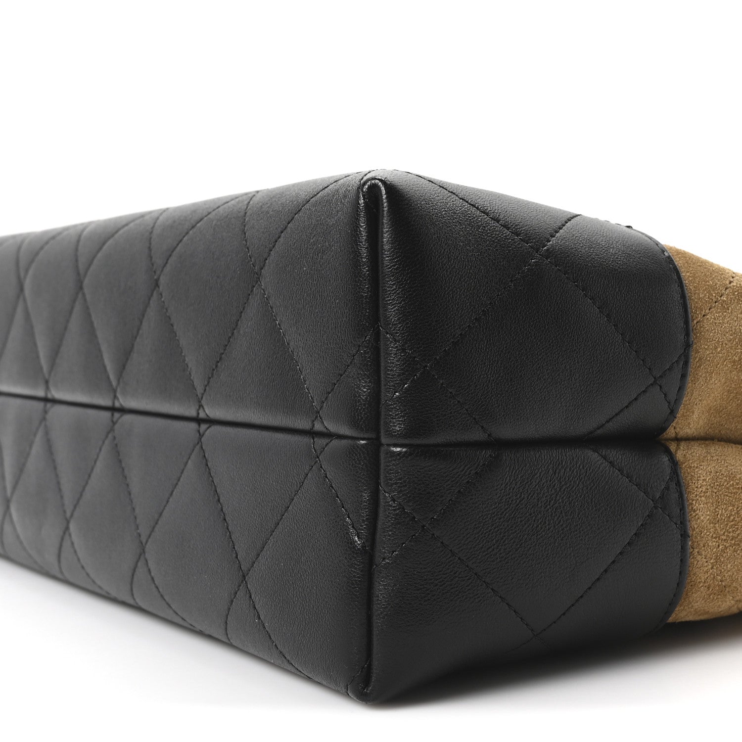 Suede Calfskin Shiny Lambskin Quilted Small Coco Base Shopping Bag Beige Black