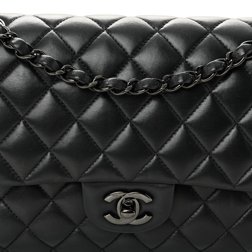 Lambskin Quilted Medium Double Flap So Black