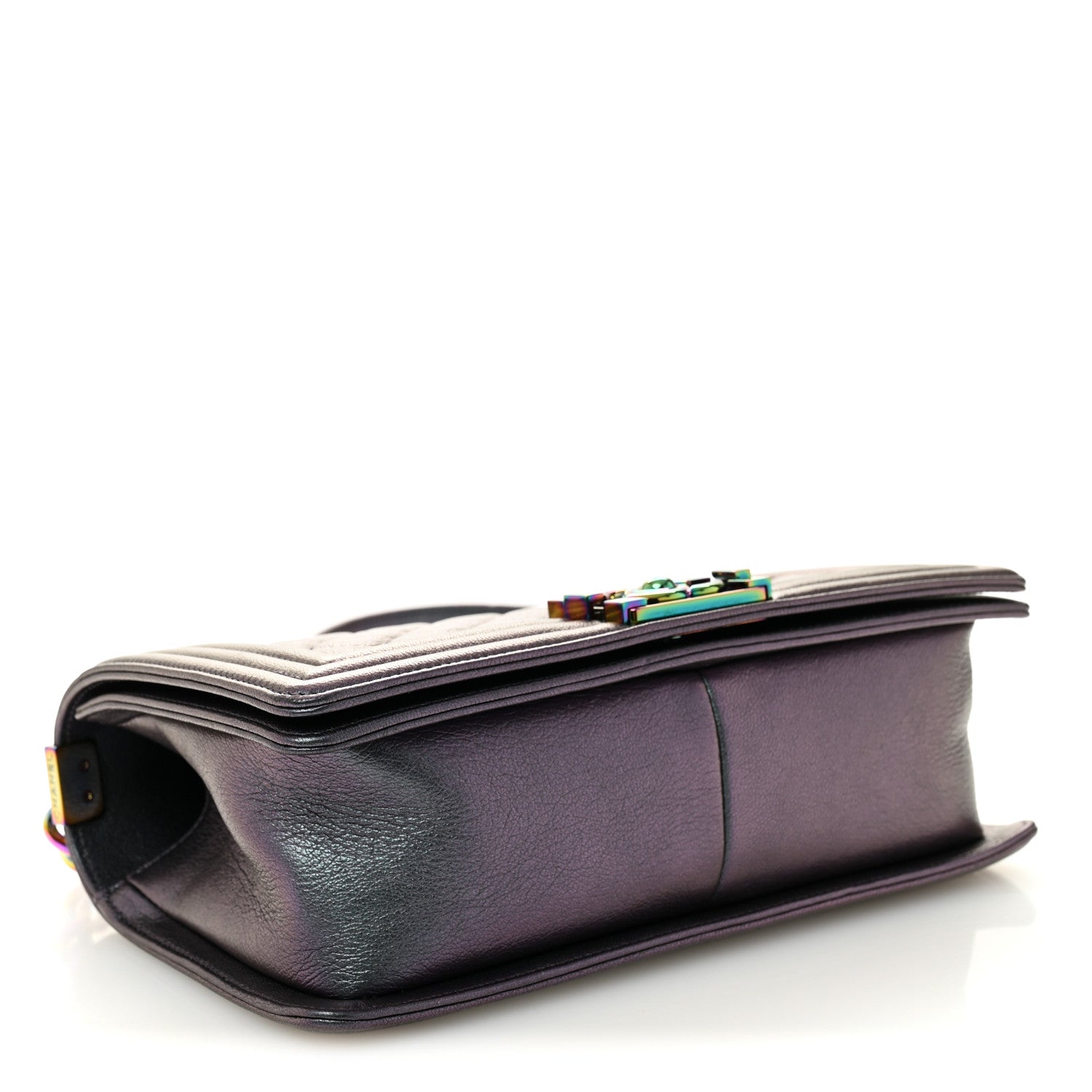 Iridescent Goatskin Quilted Medium Boy Flap Purple