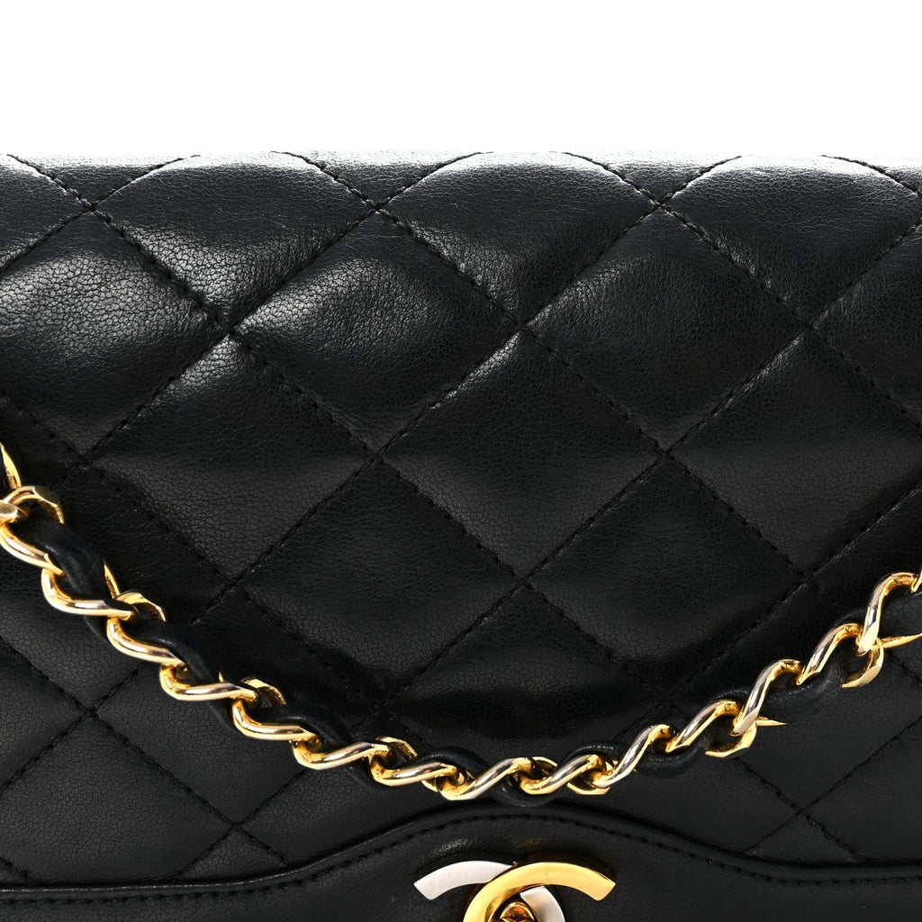 Lambskin Quilted Medium Double Flap Bag Black
