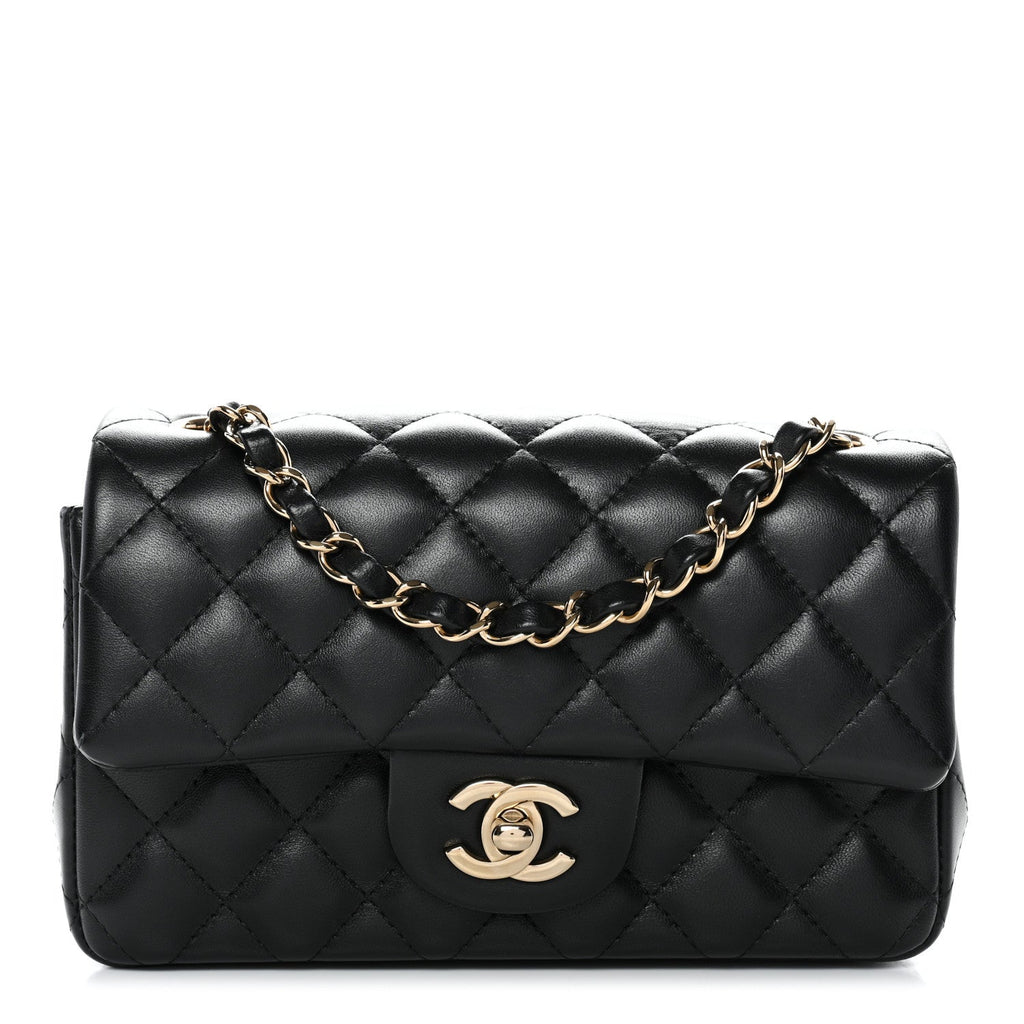 Lambskin Quilted Mini Rectangular Flap Black