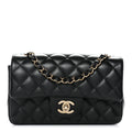 Lambskin Quilted Mini Rectangular Flap Black