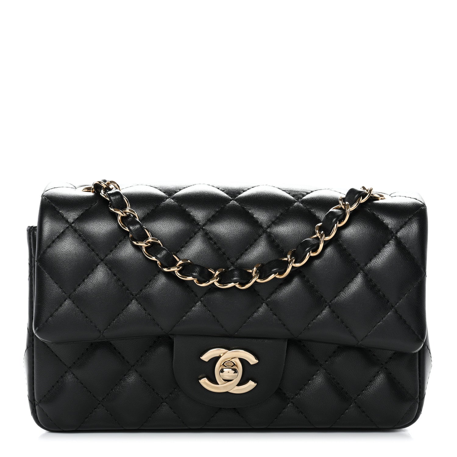 Lambskin Quilted Mini Rectangular Flap Black