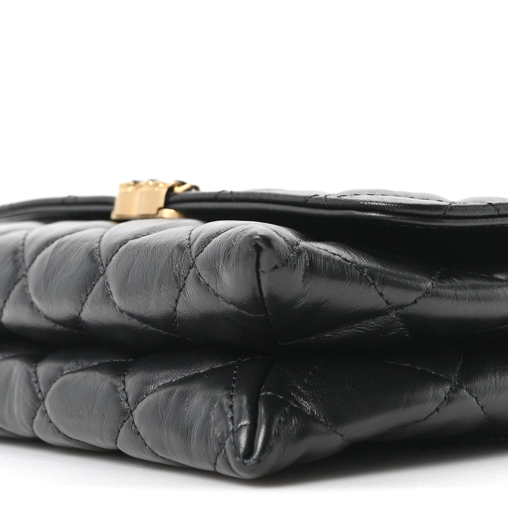 Lambskin Quilted Chanel 19 Chain Flap Wallet Black