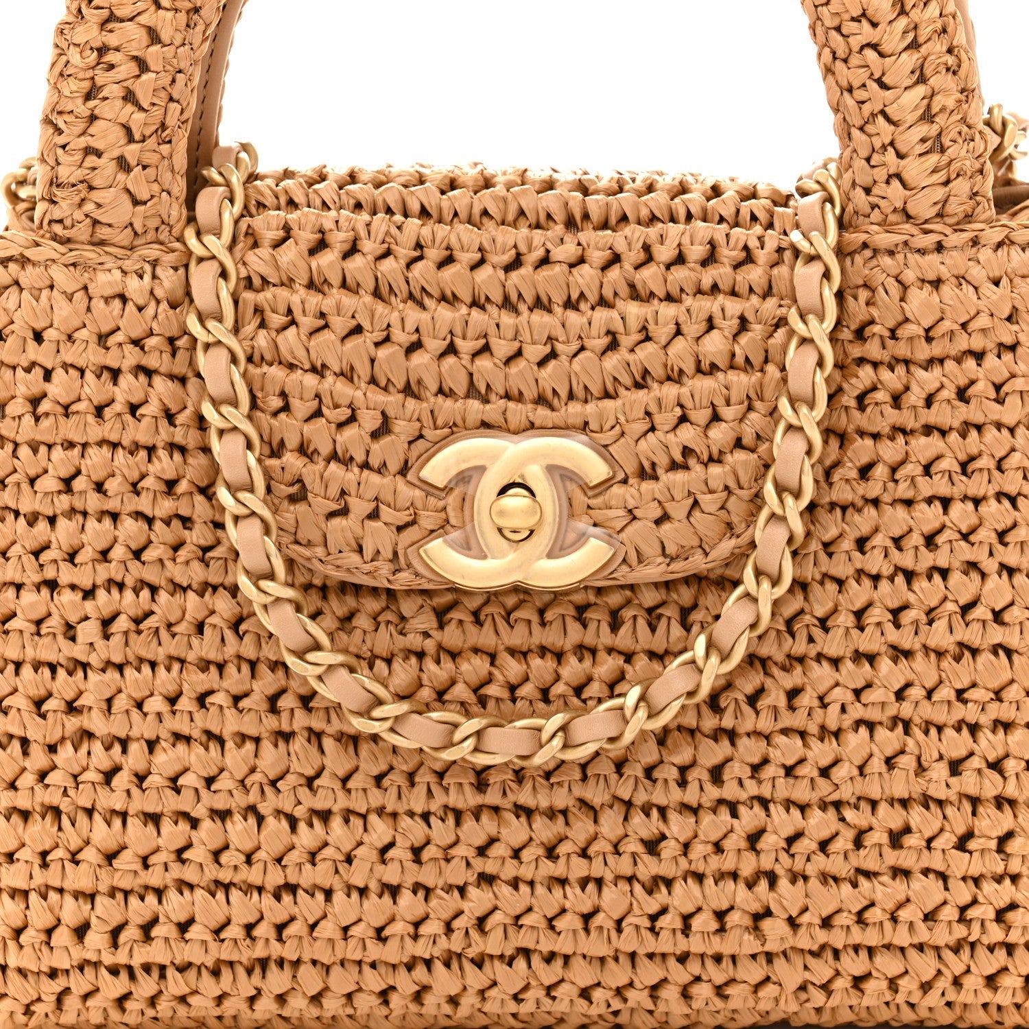 Braided Raffia Nano Kelly Flap Bag Dark Beige