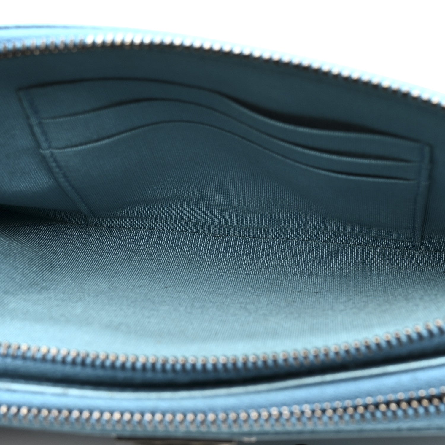 Metallic Caviar Quilted Small Boy Clutch With Chain Turquoise