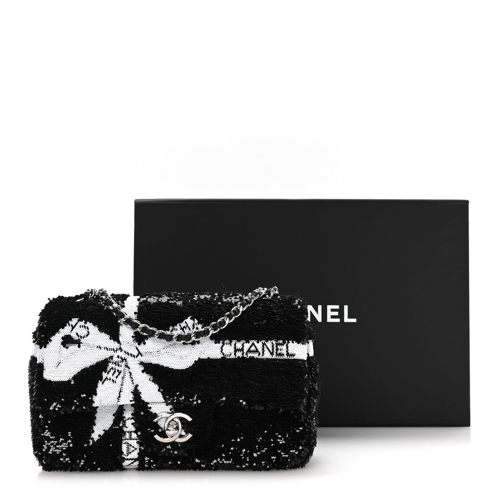 Sequin Ribbon Small Rectangular Flap Black White