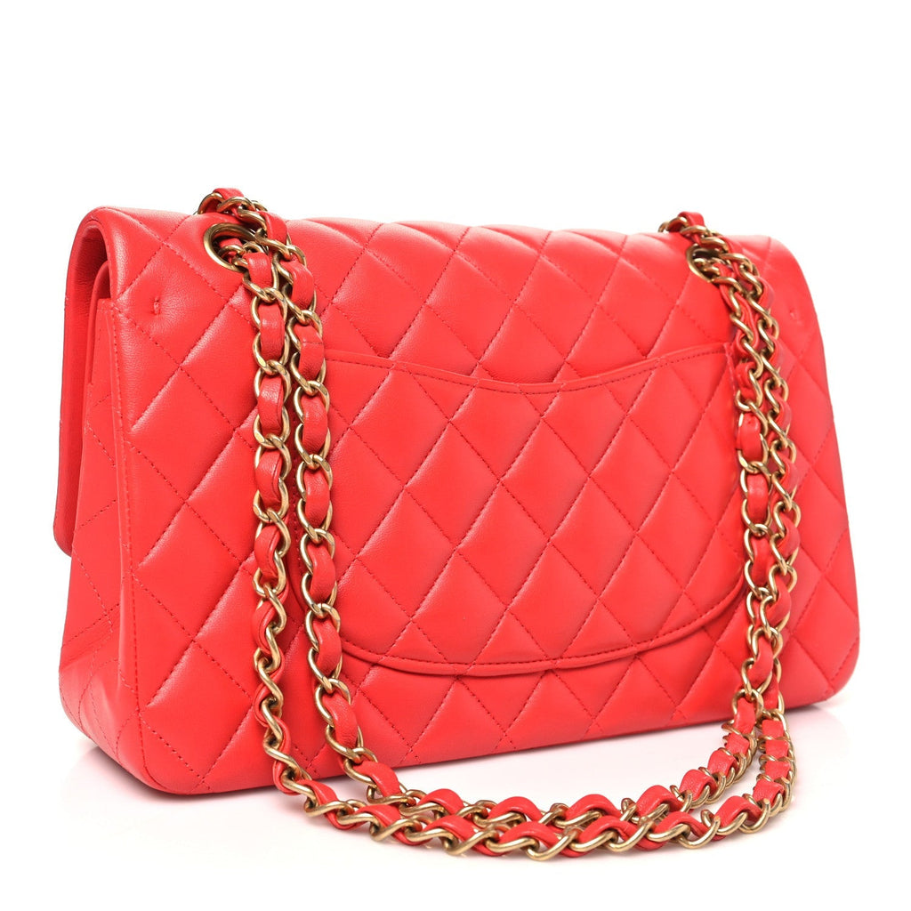 Lambskin Quilted Medium Double Flap Dark Pink