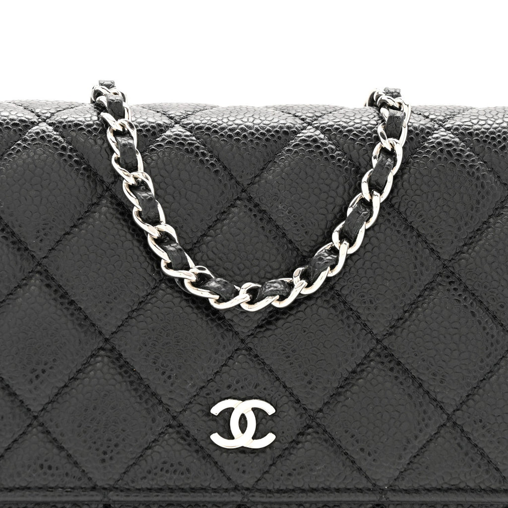 Caviar Quilted Wallet on Chain WOC Black