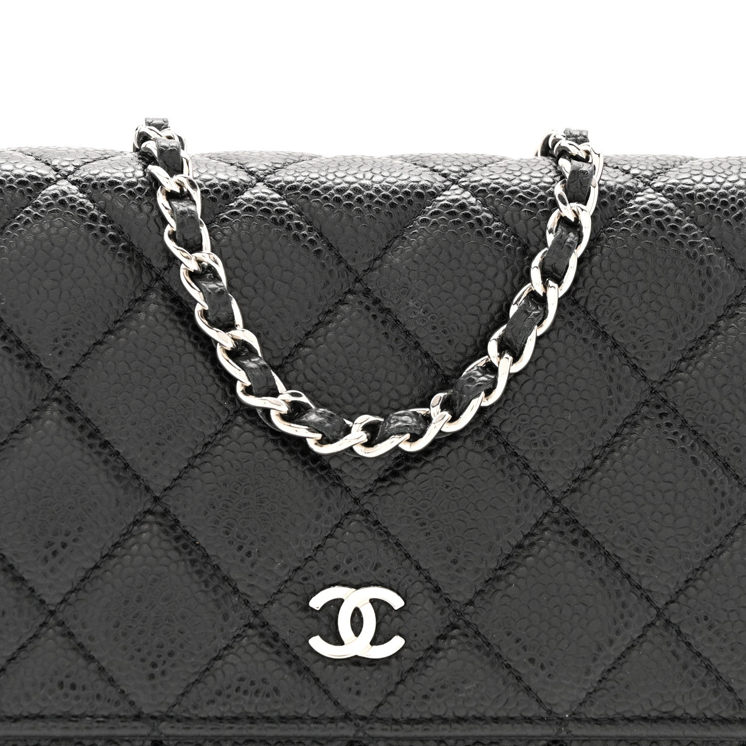 Caviar Quilted Wallet on Chain WOC Black