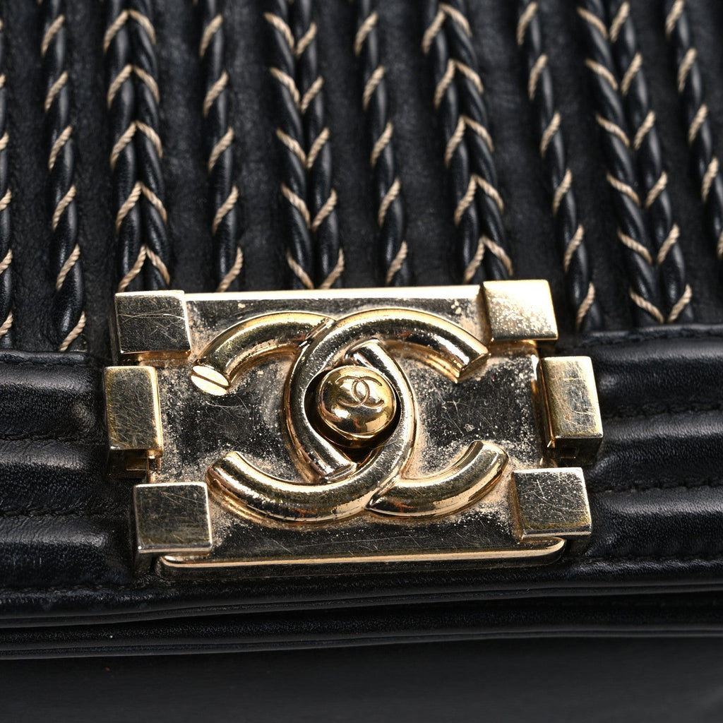Calfskin Braided Small Boy Flap Black