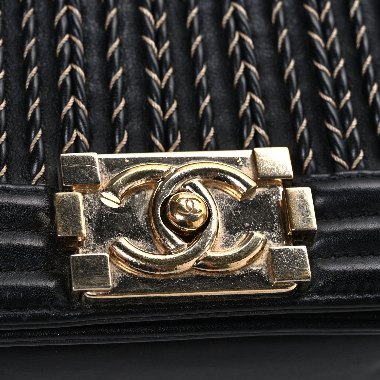 Calfskin Braided Small Boy Flap Black