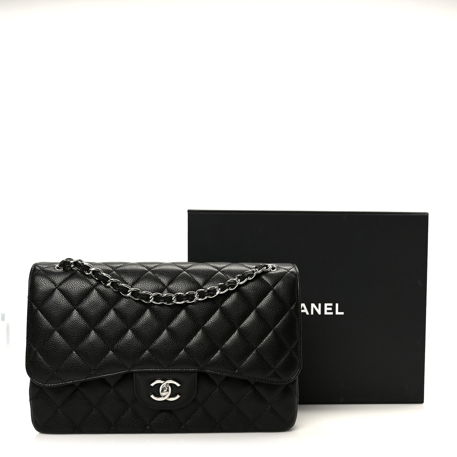 Caviar Quilted Jumbo Double Flap Black