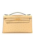 Ostrich Kelly Pochette Clutch Parchemin