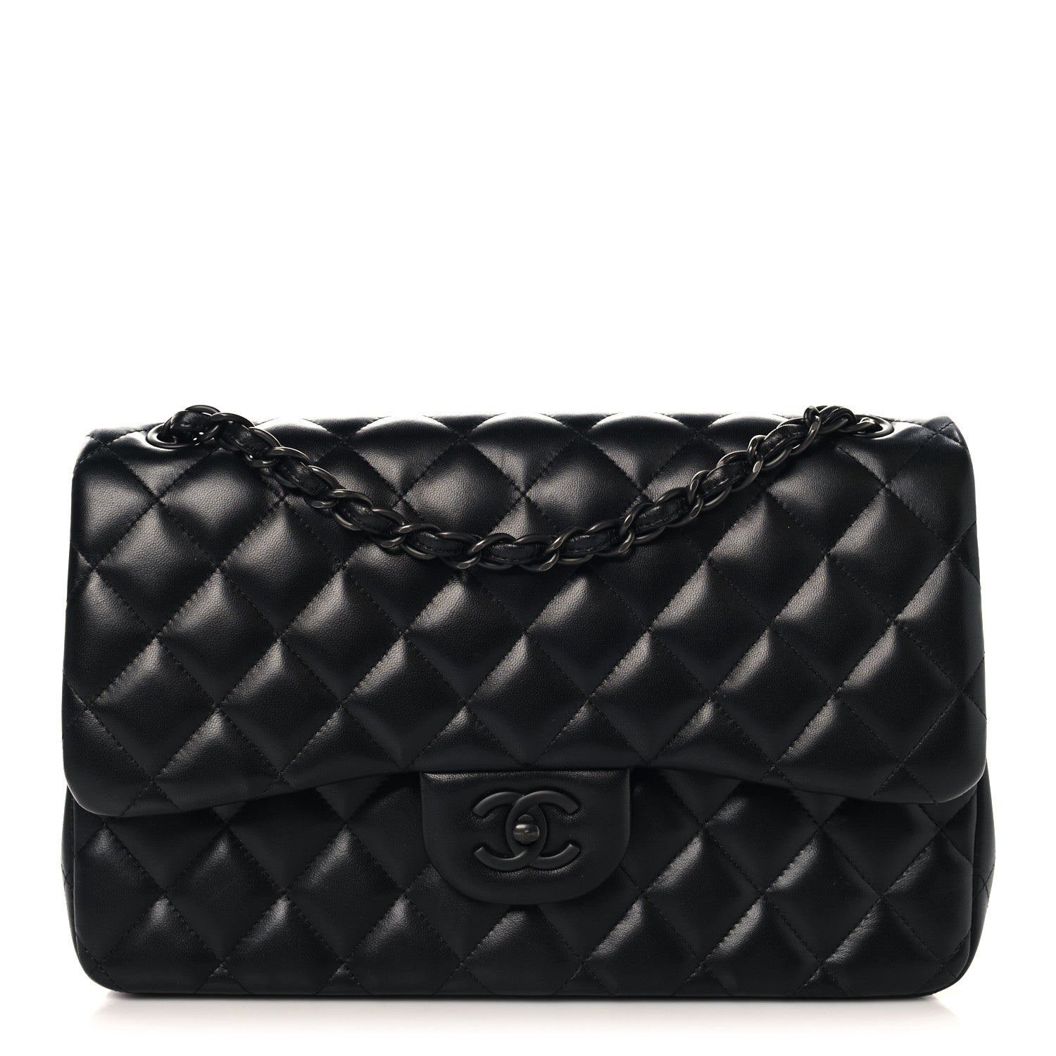 Lambskin Quilted Jumbo Double Flap So Black