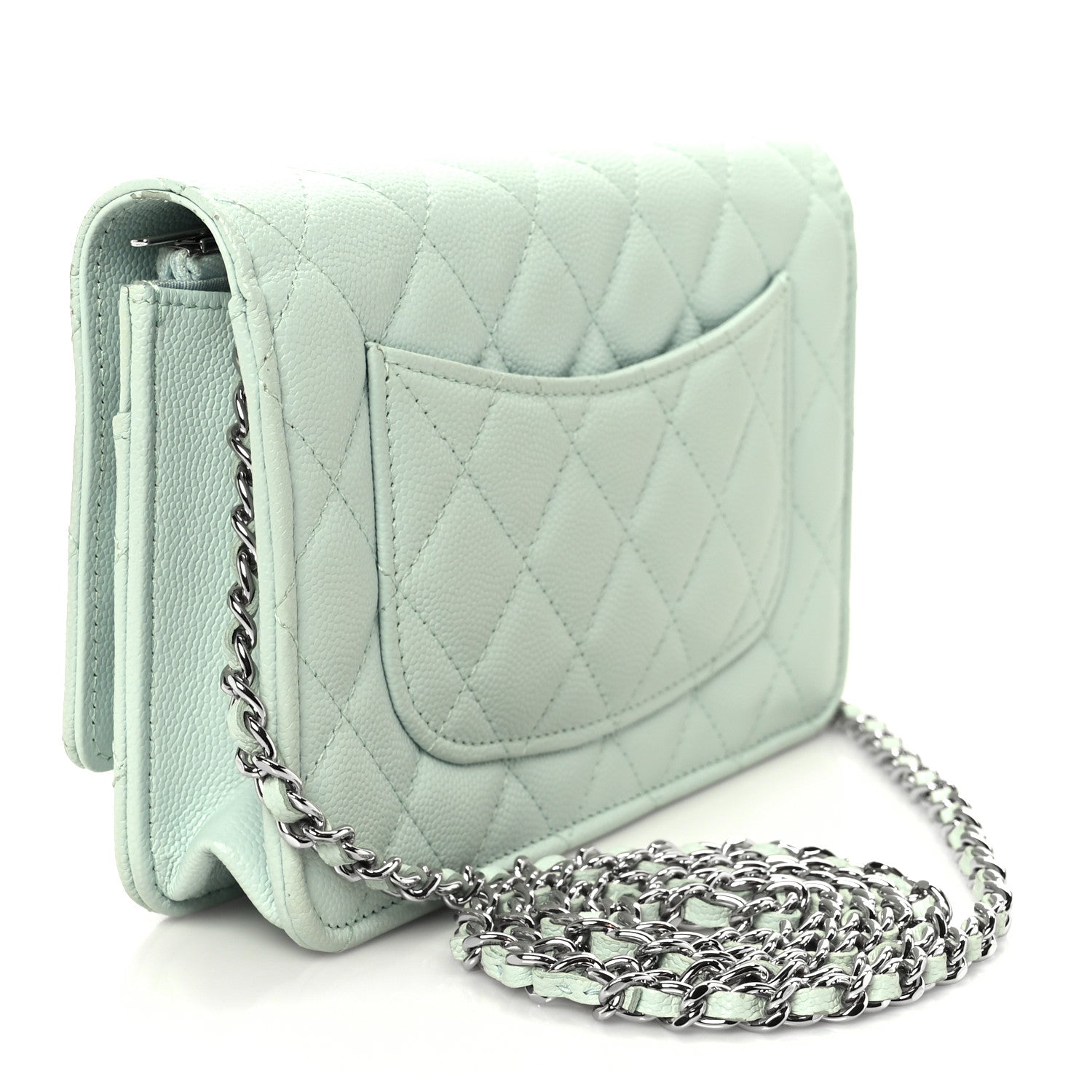 Caviar Quilted Wallet on Chain WOC Light Blue