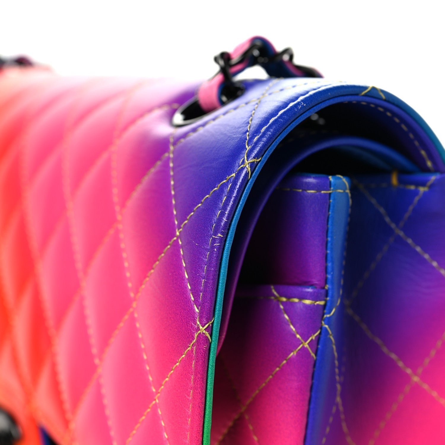 Calfskin Quilted Medium Rainbow Double Flap Multicolor