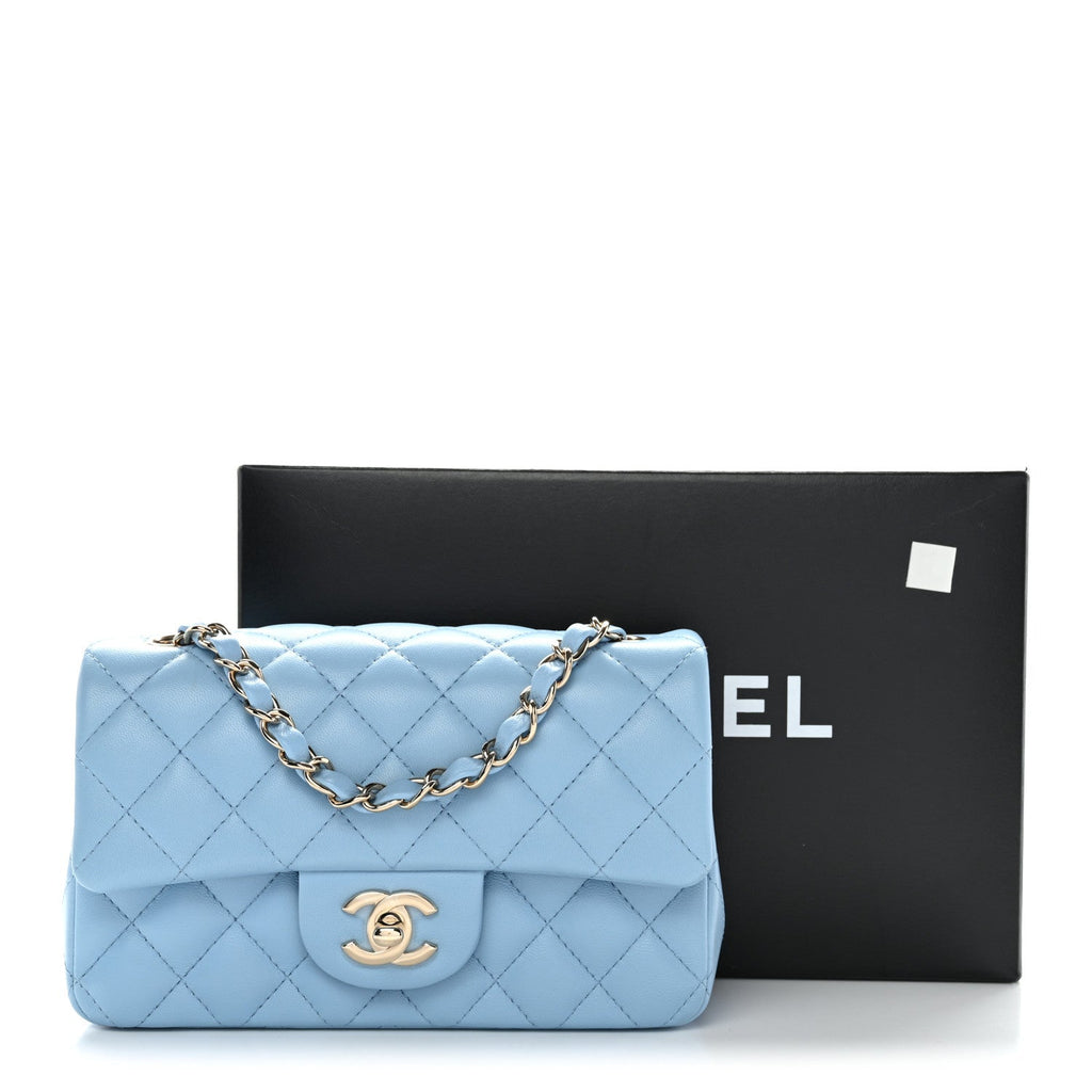Lambskin Quilted Mini Rectangular Flap Light Blue