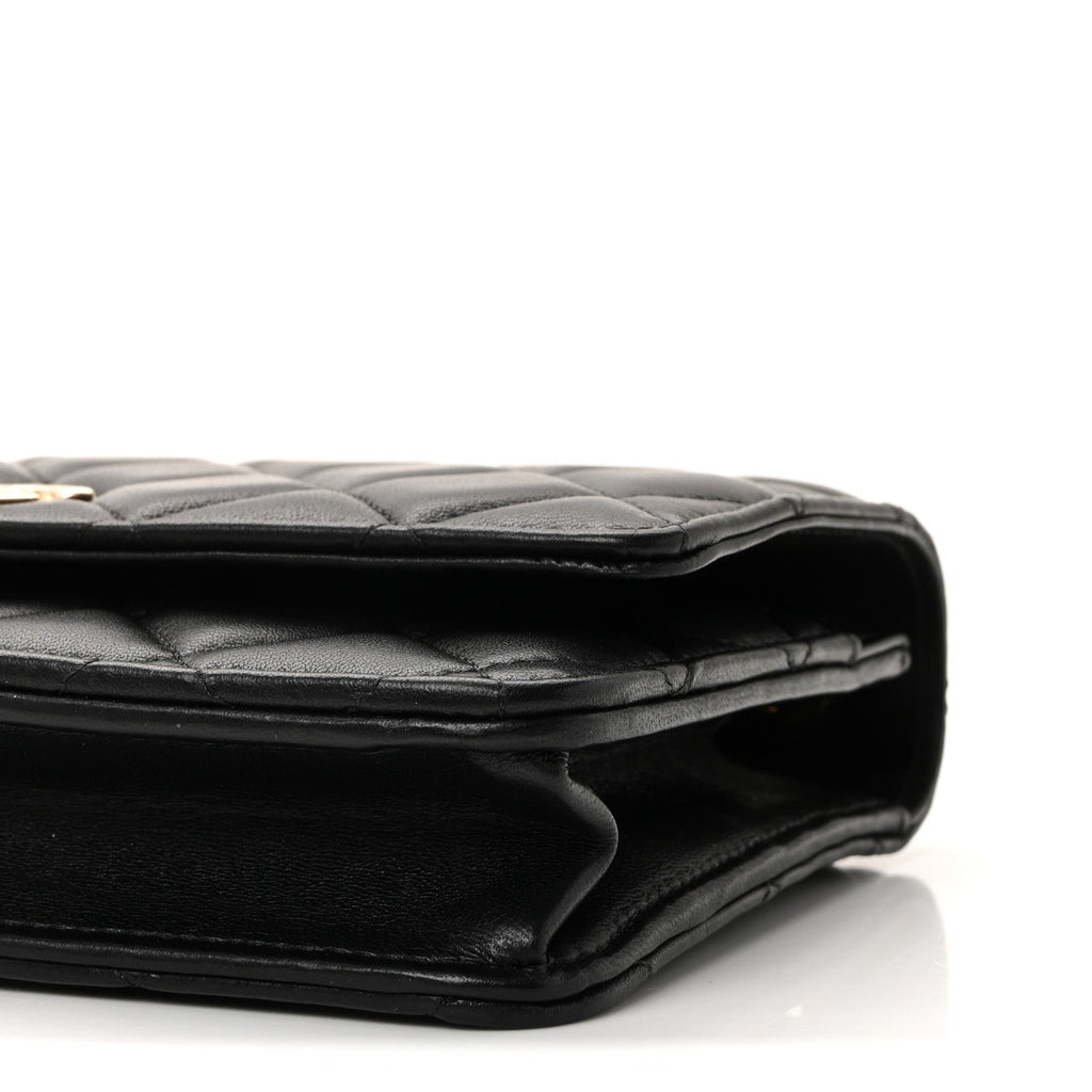 Lambskin Quilted Top Handle Trendy CC Wallet On Chain WOC Black