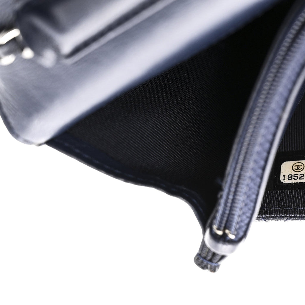 Lambskin Quilted Wallet On Chain WOC Navy Blue