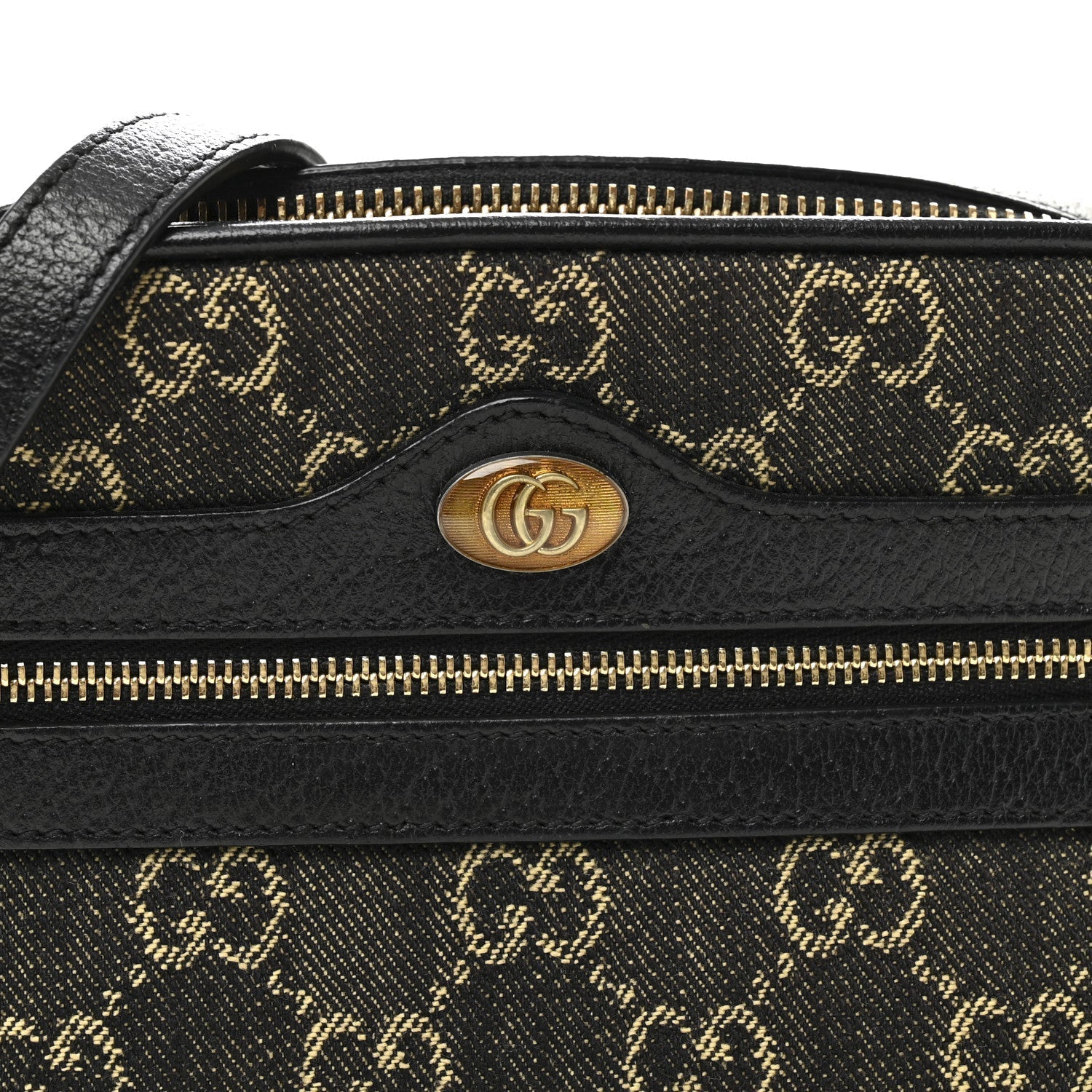 Jacquard Black Denim GG Monogram Textured Dollar Calfskin Mini Ophidia Shoulder Bag Black Ivory