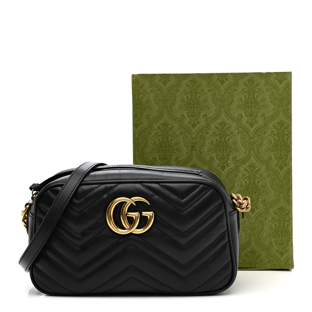 Calfskin Matelasse Small GG Marmont Chain Shoulder Bag Black