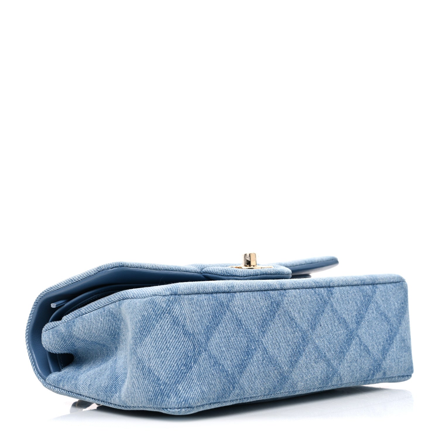 Printed Denim Quilted Small Double Flap Light Blue