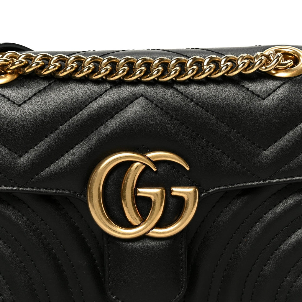 Calfskin Matelasse Mini GG Marmont Shoulder Bag Black
