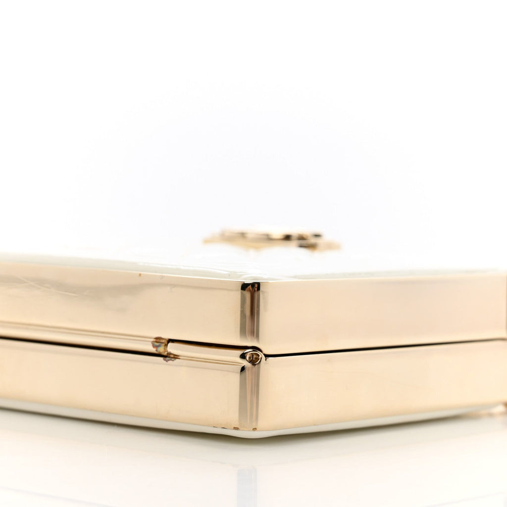 Patent Calfskin Boy Minaudiere White