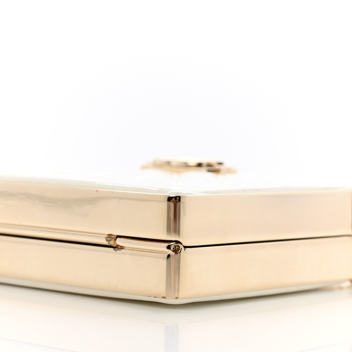Patent Calfskin Boy Minaudiere White