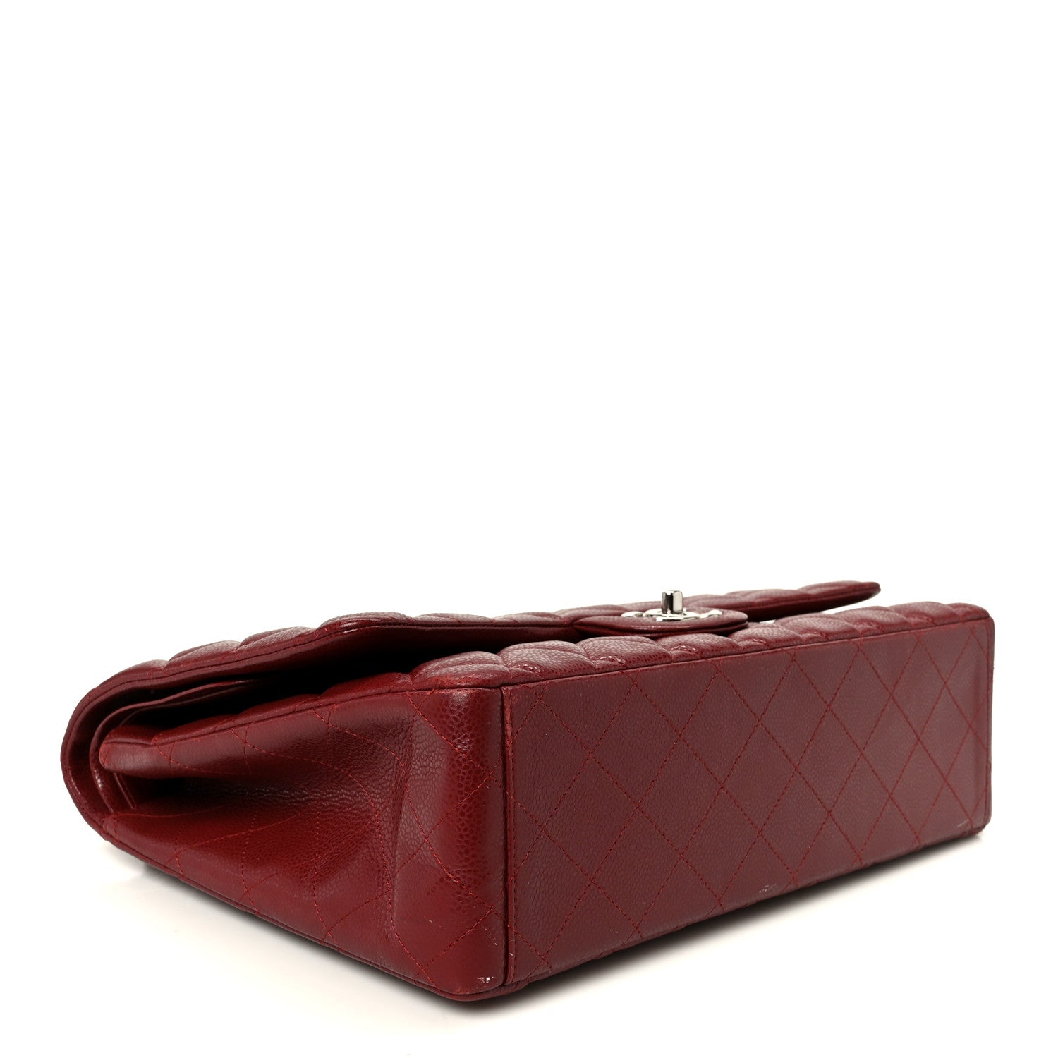 Caviar Quilted Maxi Double Flap Dark Red
