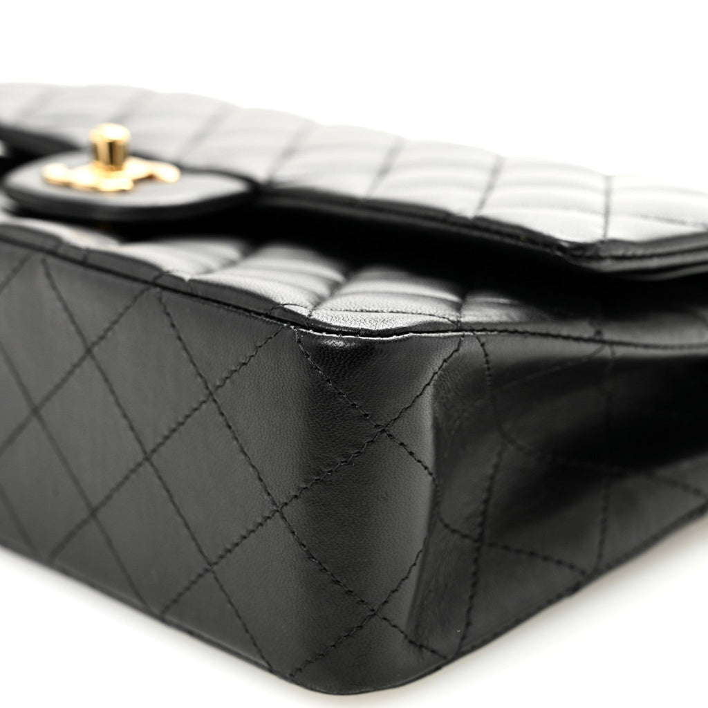 Lambskin Quilted Medium Double Flap Black