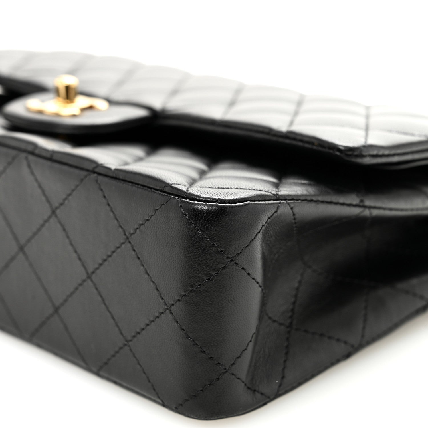Lambskin Quilted Medium Double Flap Black