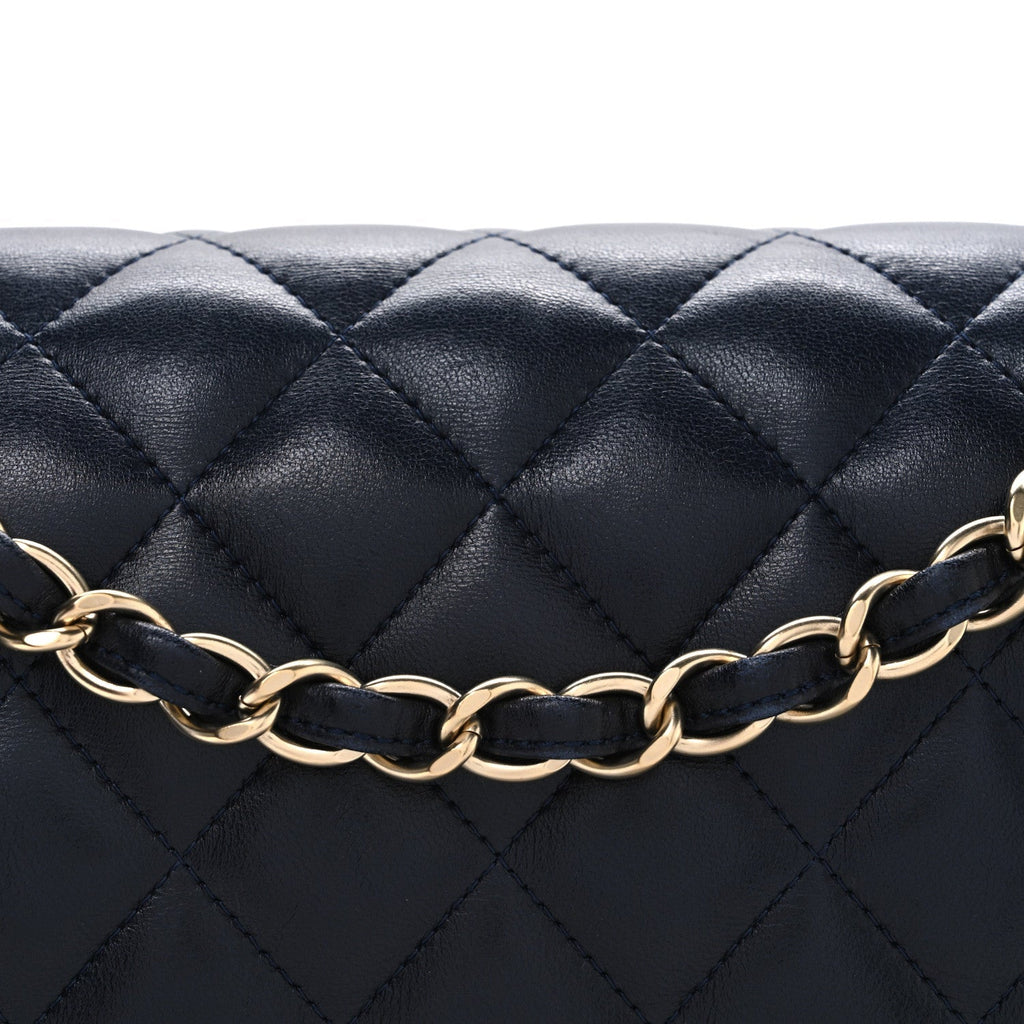 Lambskin Quilted Jumbo Double Flap Navy