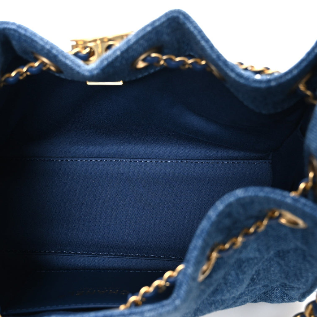 Washed Denim Quilted Mini Chanel 25 Handbag Blue