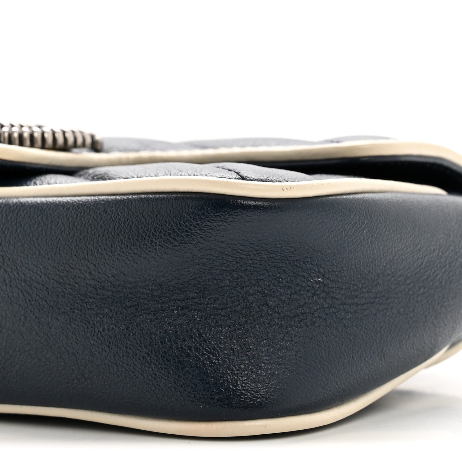 Vintage Effect Calfskin Matelasse Diagonal Super Mini Torchon GG Marmont Shoulder Bag Blue Agata Mystic White
