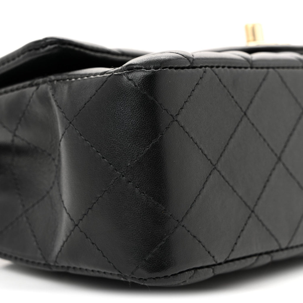 Lambskin Quilted Mini Rectangular Flap Black
