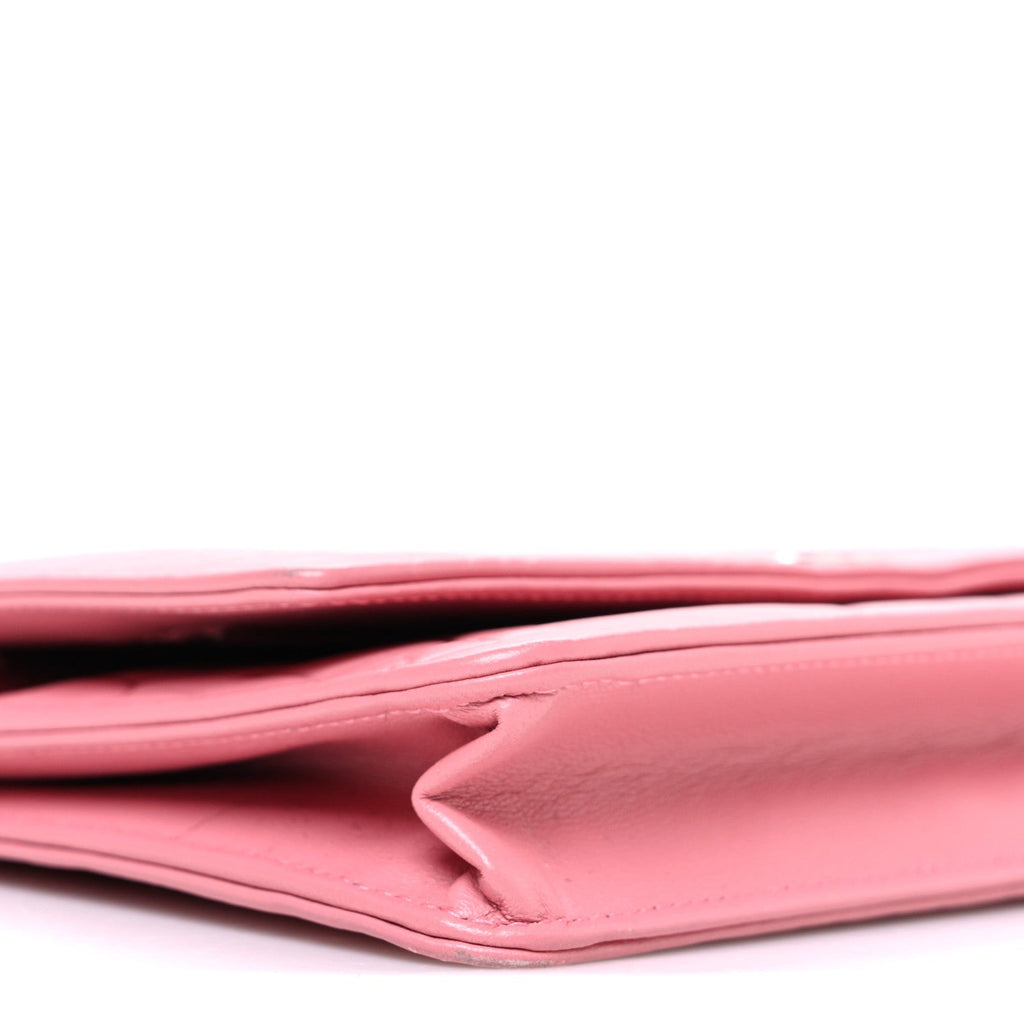 Lambskin Camellia Embossed Wallet on Chain WOC Pink