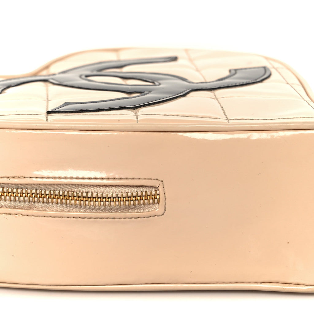 Patent Quilted CC Barbie Heart Vanity Case Beige