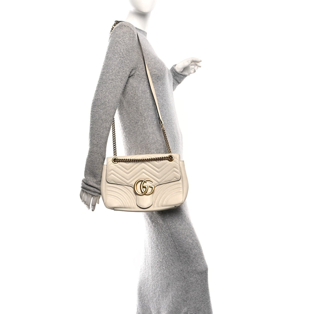 Calfskin Matelasse Medium GG Marmont Shoulder Bag White