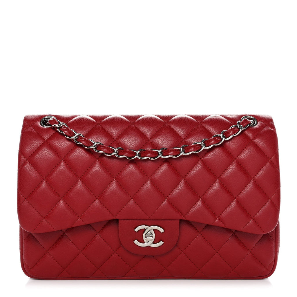 Caviar Quilted Jumbo Double Flap Dark Red