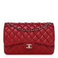 Caviar Quilted Jumbo Double Flap Dark Red