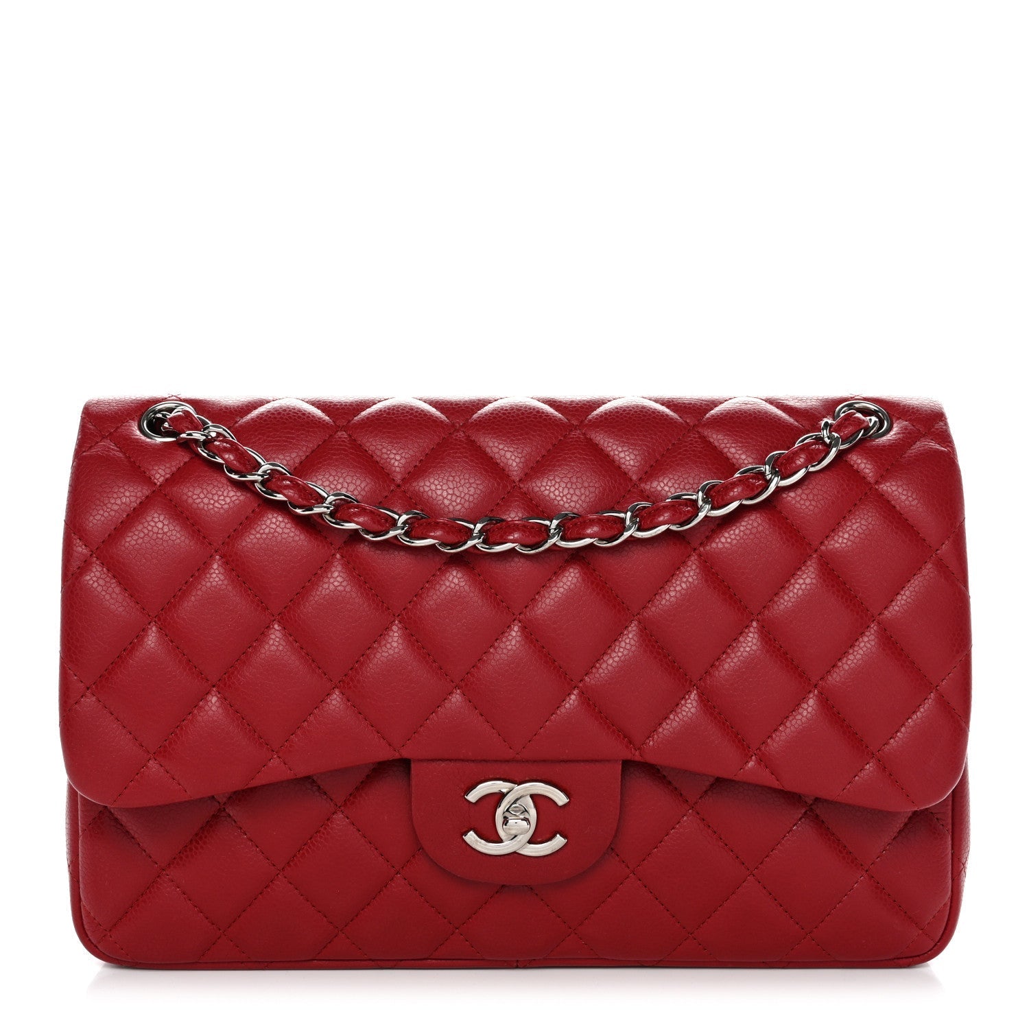 Caviar Quilted Jumbo Double Flap Dark Red