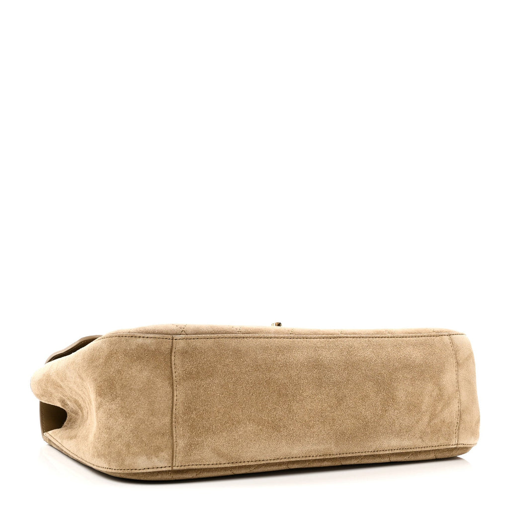 Suede Calfskin Small Souplissimo Maxi Flap Dark Beige