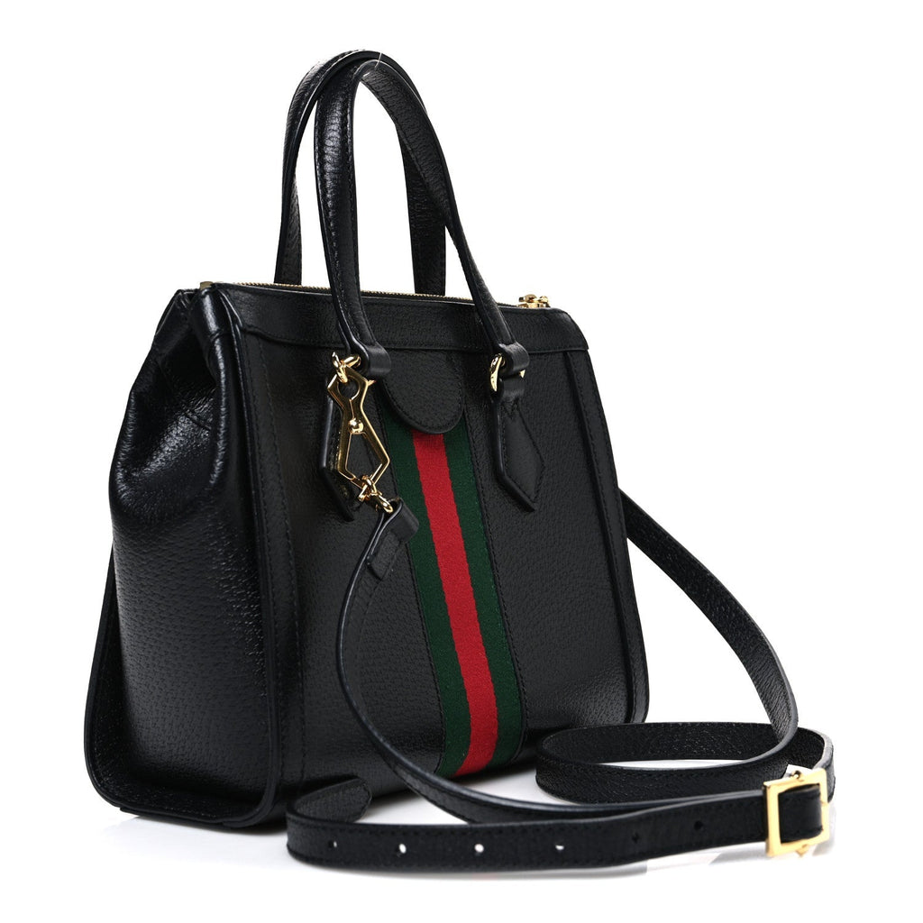 Textured Calfskin Web Small Ophidia Tote Bag Black