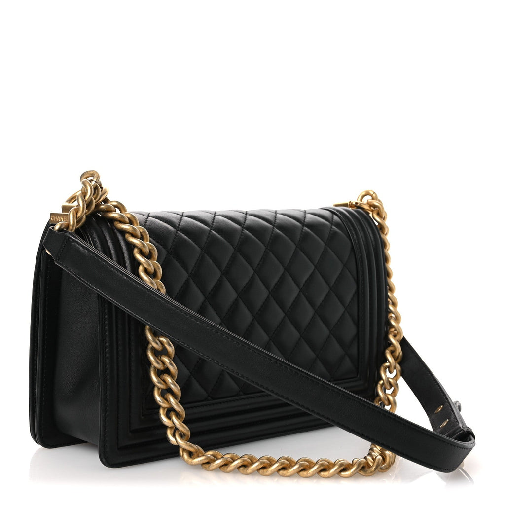 Lambskin Quilted Medium Boy Flap Black
