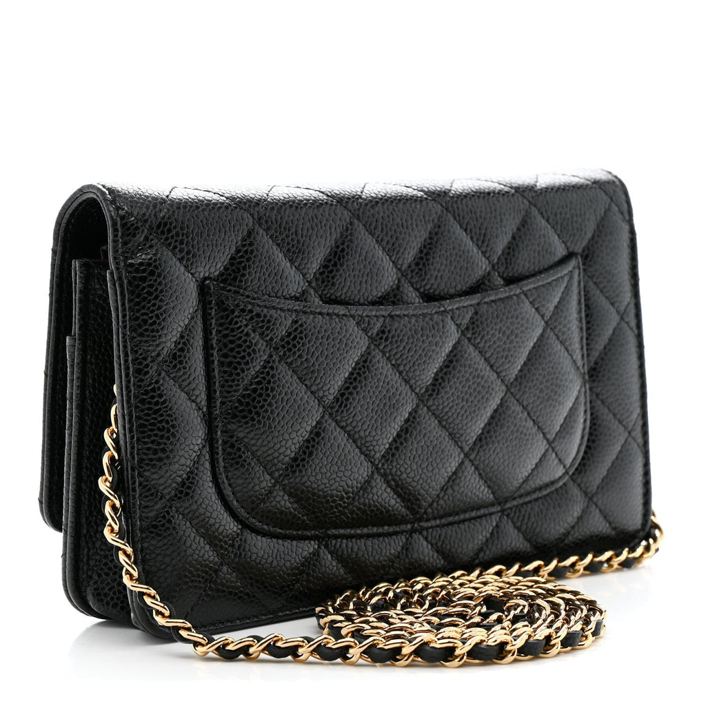 Caviar Quilted Wallet on Chain WOC Black