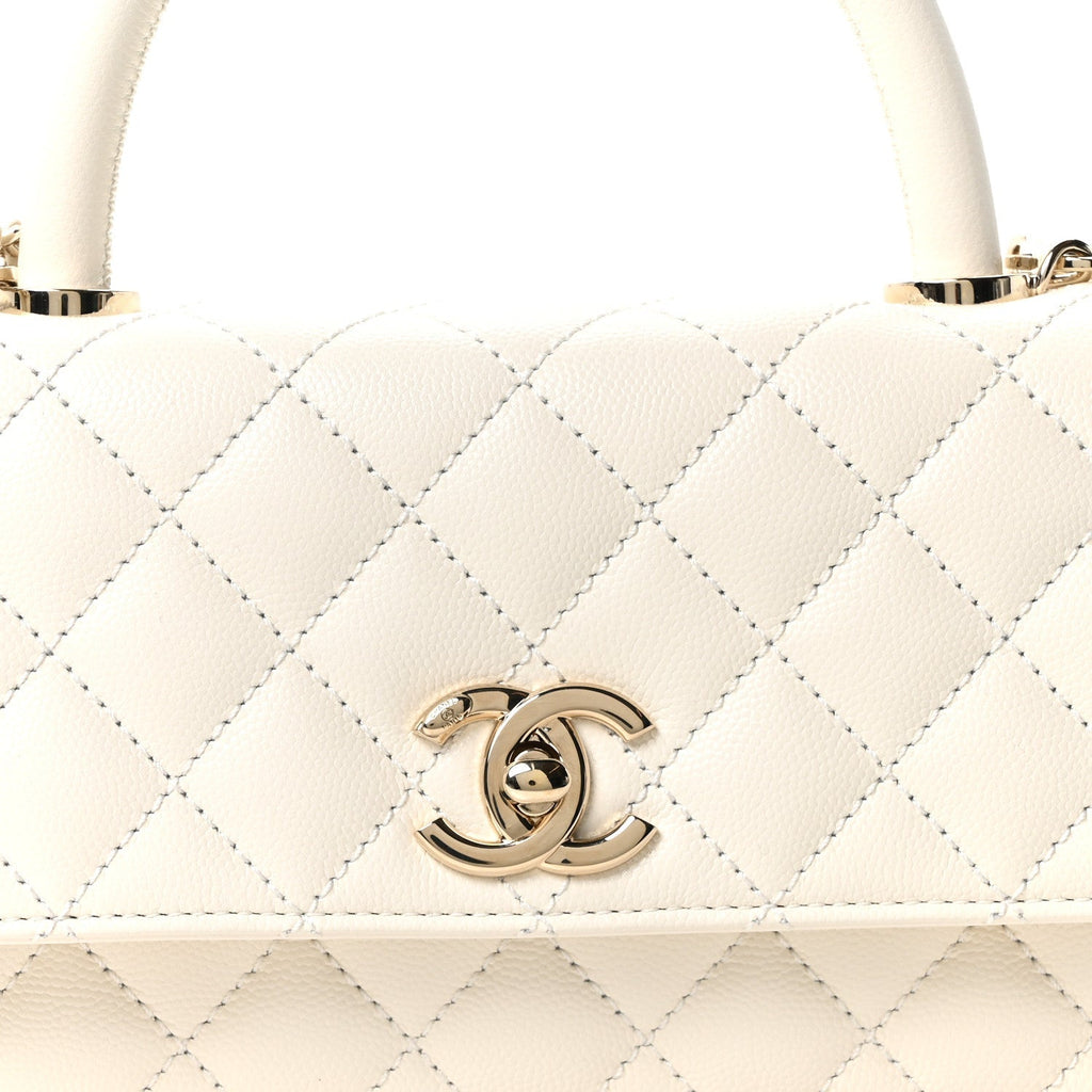 Caviar Quilted Maxi East West Coco Handle Flap White
